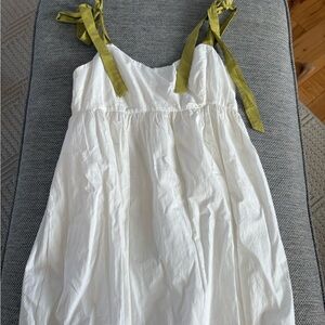 Lush White Dress with Green Ties